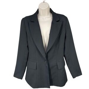 Woman Blazer Single Button Preppy Event Party Neutral Suit Jacket Size M Black